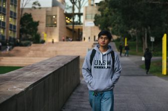 Students walking through campus