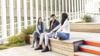 Law and Justice students chatting on campus