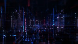 Technology Digital Data Abstract Background, Data Analysis and Access to Digital Data, Digital Cyberspace with Particles and Digital Data Network Connections, 3D Rendering