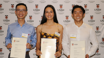 Civil & Environmental Engineering Student Prize winners Jimmy Liu (R.S. Mather Memorial Prize), Kristi Plavsic (EGM Memorial Prize) and Lachlan Ho (Jacob N Frenkel Prize)