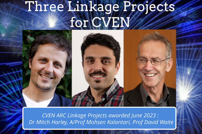 An image showing three men with text that says "Three Linkage Projects for CVEN"