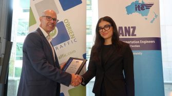 Sophia Cibei receiving award at the ITE-ANZ Annual Breakfast, Melbourne, 12 May 2026