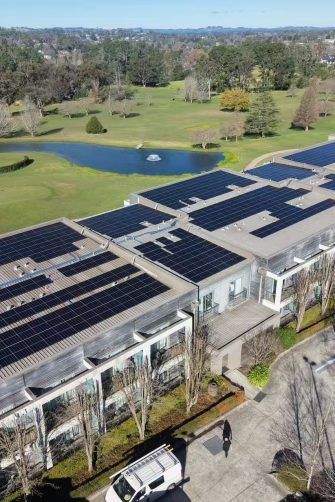 An aerial view of the newly installed solar array at The Gibraltar Bowral 