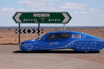 Sunswift 7 on the road during the 2025 Bridgestone World Solar Challenge