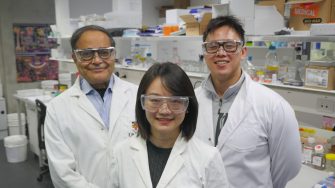 A photo of AZX Biotech co-founders Dr Ashish Diwan, A/Prof. Sophia Gu and Chief Operating Officer Dr Quanbin Dai.