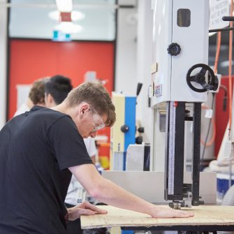 Undergraduate student working in the Willis Annex makers Space. 