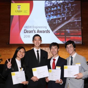 Dean's Award recipients holding their certificates at an award ceremony