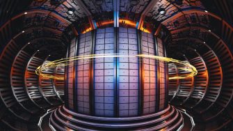 A tokamak is a doughnut-shaped machine that uses very powerful magnets to confine plasma in a vacuum where it is heated to such high temperatures that nuclei can fuse together and release energy.