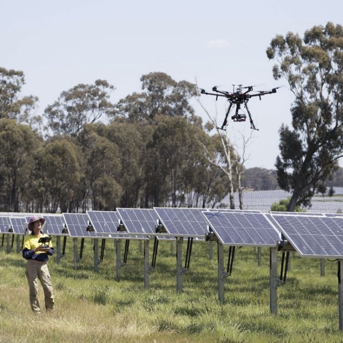 Dr. Oliver Kunz during drone test flights in an Australian utility scale solar farm