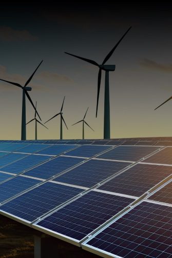 Solar panels and a wind turbines