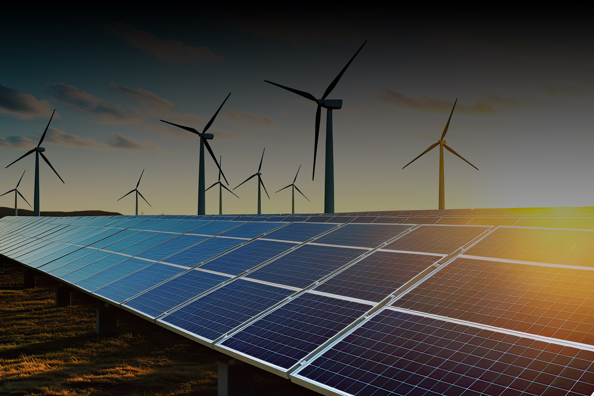 Solar panels and a wind turbines