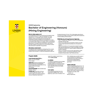 Bachelor of Engineering (Honours) (Mining Engineering) flyer