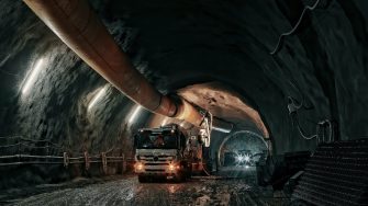 a mining truck in an underground tunnel