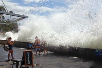 Waves overtopping at Fairy Bower in Manly