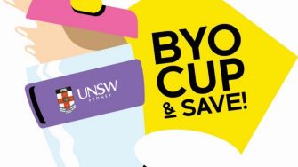 UNSW BYO cup and save campaign graphic for Plastic Free July.