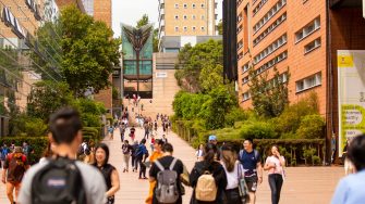 Students walking along the main walkway at UNSW Kensington campus