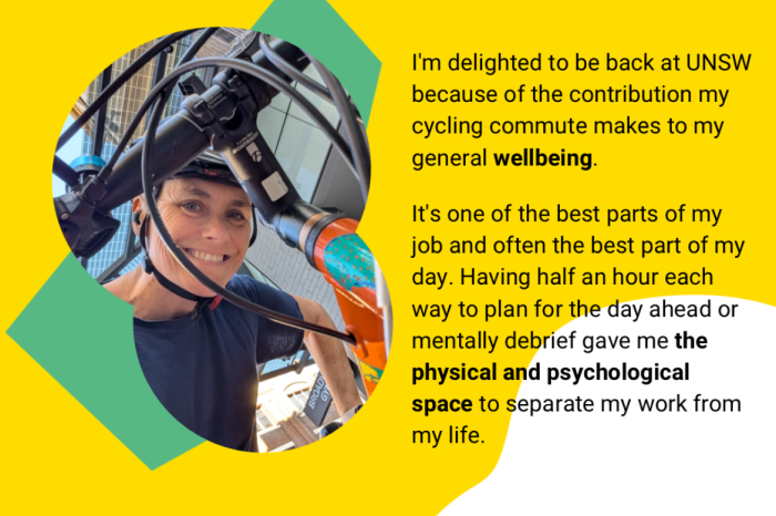Testimonial from Felicity Barnes, UNSW Cycling Advocate, on how cycling improves her wellbeing.
