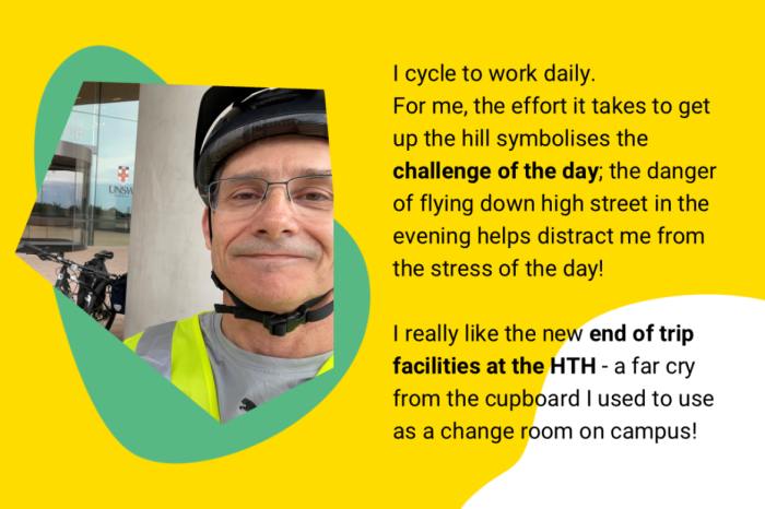 Julian Trollor, UNSW Cycling Advocate, testimonial about cycling to work and campus end-of-trip facilities.