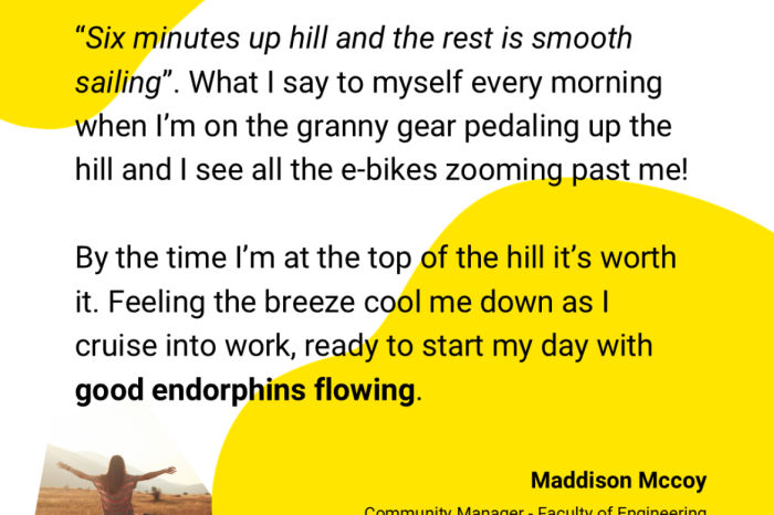 Testimonial from Maddison Mccoy, UNSW Cycling Advocate, about commuting to work by bicycle.