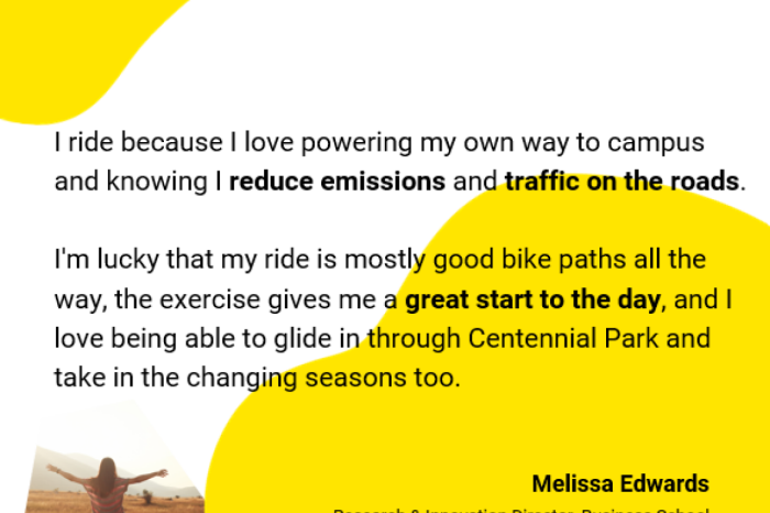 UNSW Cycling Advocate testimonial by Melissa Edwards describing the benefits of her commute to campus.