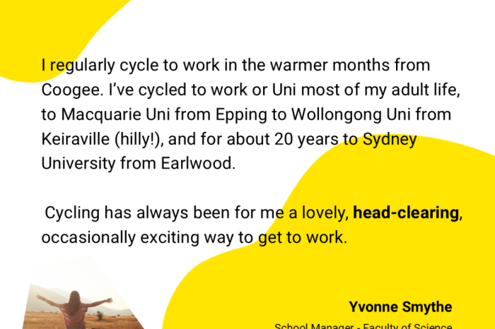 Testimonial by Yvonne Smythe, UNSW Cycling Advocate, about the benefits of cycling to work.
