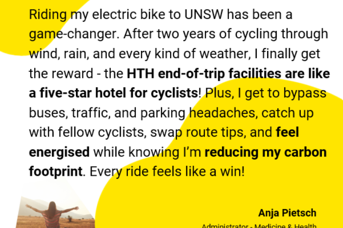 Testimonial from Anja Pietsch, UNSW Cycling Advocate, about the benefits of riding an electric bike.