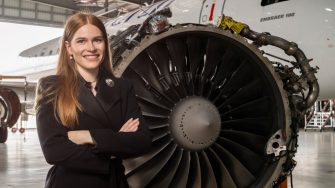 Renee Wootton Tomlin with aircraft