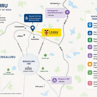 UNSW Bengaluru campus illustration map. AI generated image