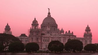 building in pink horizon