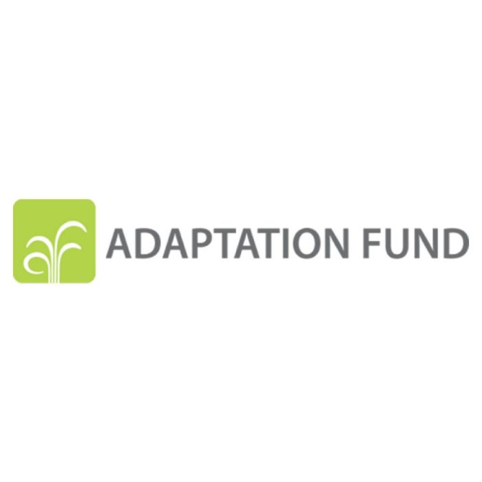 Adaptation Fund logo, featuring a white stylized plant on a green square beside the words ‘ADAPTATION FUND’ in grey capital letters.