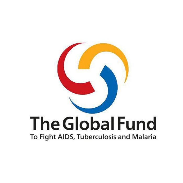 The Global Fund's red, yellow and blue swirls converging logo