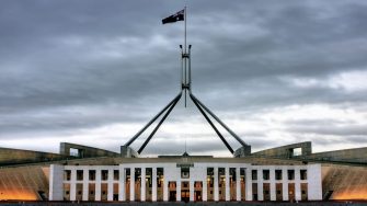 Parliament House on cloudy day in Canberra, Australia