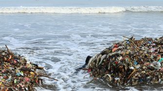 Garbage piled up on the beach