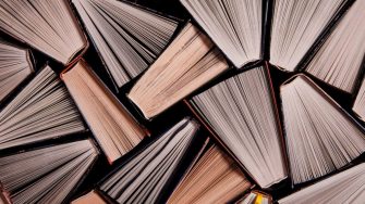Overhead view of many text books