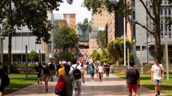 Picture of students walking across campus at UNSW