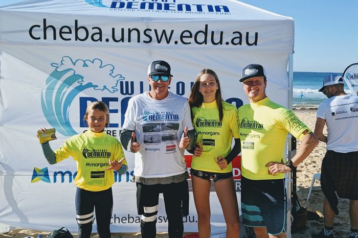 A group of Sydney surfers aged between 10 and 70 years of age competed in the first ever inter-generational ‘Wipeout Dementia’ at Queenscliff beach on Saturday 25 May 2019 to raise funds for research at the Centre for Healthy Brain Ageing (CHeBA).