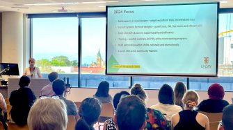 Dr Parisa Glass presents at the CRU and RECS National Statement event at the UNSW Kirby Institute. Photo: UNSW, Sydney.