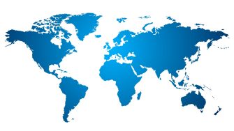 Map of the world with white background and land in blue.