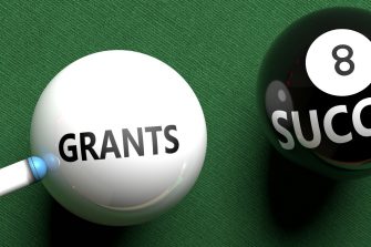 Grants brings success - pictured as word Grants on a pool ball, to symbolize that Grants can initiate success, 3d illustration