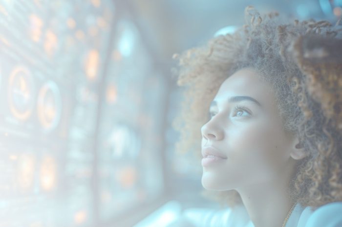 Photo of dedicated scientist analysing data