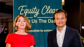 Minister The Hon. Anoulack Chanthivong MP and Noga Edelstein, Equity Clear, attend the launch of Show us the Data event