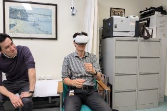 a man wearing a vr glasses