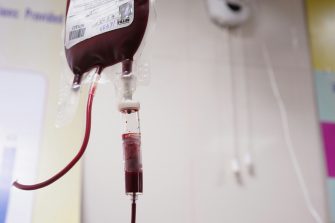 Close up of blood bag in hospital