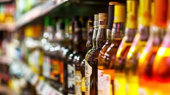 Alcohol bottles on shelf