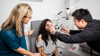 Photograph of an eye test taking place