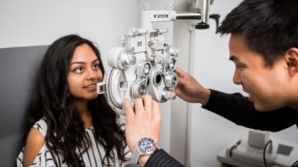 Photograph of an eye test taking place