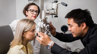 Photograph of an eye test taking place