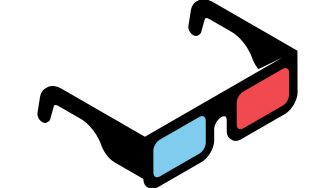 3D cinema glasses. Stereo retro glasses for three-dimensional cinema. Isometric vector illustration, isolated on white background.