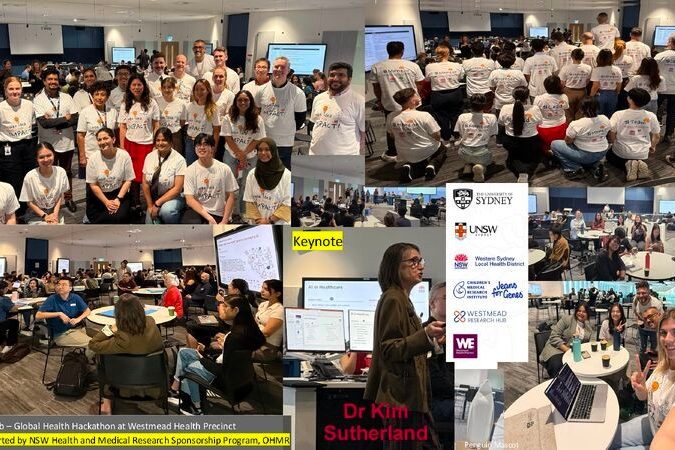 Photos of participants in 2026 Hackathon are combined, along with a photo of keynote speaker at the event, Dr Kim Sutherland