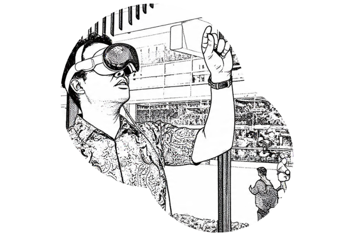 Illustration of a person using an Apple Vision Pro